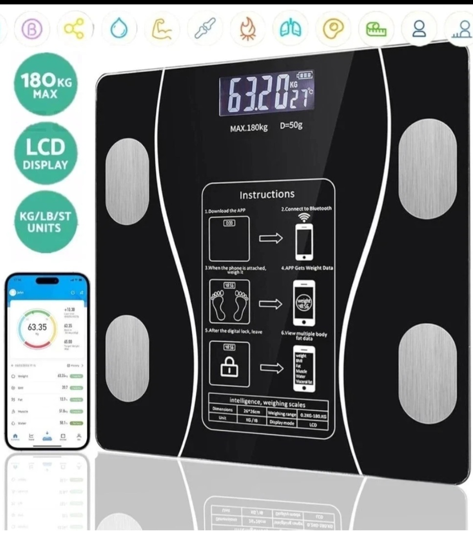 Digital 180KG Bathroom Scales Weighing Smart Body Fat BMI Bluetooth Weight Scale